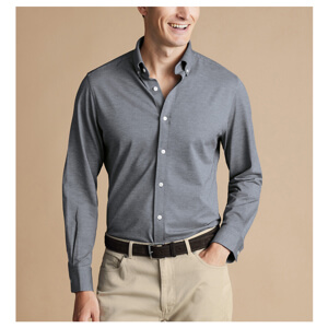 Charles Tyrwhitt 4-Way Stretch Jersey Shirt - Flint Grey